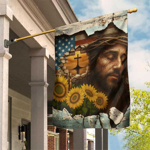 Christian American Cross Jesus Crown of Thorns Garden Flag Patriotic Sunset with Sunflowers TS02 Print Your Wear