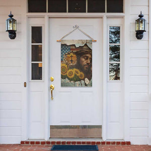 Christian American Cross Jesus Crown of Thorns Garden Flag Patriotic Sunset with Sunflowers TS02 Print Your Wear