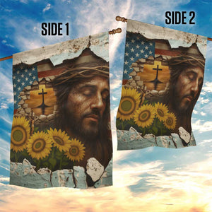 Christian American Cross Jesus Crown of Thorns Garden Flag Patriotic Sunset with Sunflowers TS02 Print Your Wear