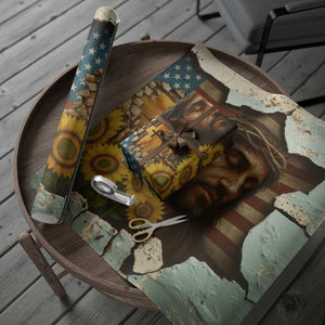 Christian American Cross Jesus Crown of Thorns Wrapping Paper Roll Patriotic Sunset with Sunflowers TS02 Print Your Wear