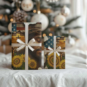 Christian American Cross Jesus Crown of Thorns Wrapping Paper Roll Patriotic Sunset with Sunflowers TS02 Print Your Wear