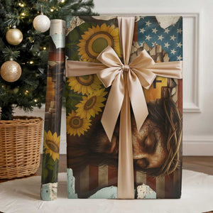 Christian American Cross Jesus Crown of Thorns Wrapping Paper Roll Patriotic Sunset with Sunflowers TS02 Glossy Multicolor Print Your Wear