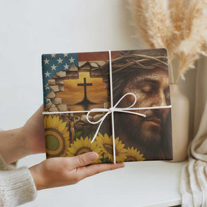 Christian American Cross Jesus Crown of Thorns Wrapping Paper Roll Patriotic Sunset with Sunflowers TS02 Print Your Wear