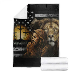Lion of Judah Faith Patriotic Christian Throw Blanket Jesus Praying with Cross American Flag TS02 Multicolor Print Your Wear
