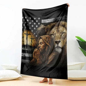 Lion of Judah Faith Patriotic Christian Throw Blanket Jesus Praying with Cross American Flag TS02 Print Your Wear