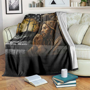 Lion of Judah Faith Patriotic Christian Throw Blanket Jesus Praying with Cross American Flag TS02 Print Your Wear