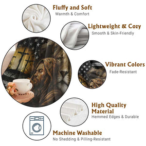 Lion of Judah Faith Patriotic Christian Throw Blanket Jesus Praying with Cross American Flag TS02 Print Your Wear