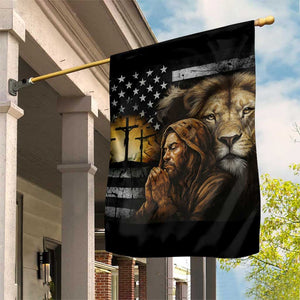 Lion of Judah Faith Patriotic Christian Garden Flag Jesus Praying with Cross American Flag TS02 Print Your Wear