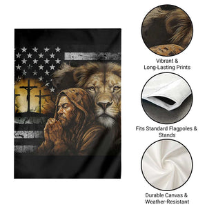 Lion of Judah Faith Patriotic Christian Garden Flag Jesus Praying with Cross American Flag TS02 Print Your Wear