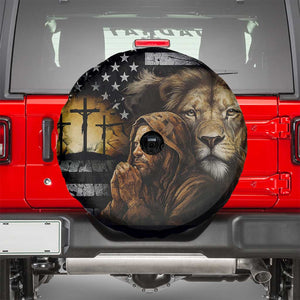 Lion of Judah Faith Patriotic Christian Spare Tire Cover Jesus Praying with Cross American Flag TS02 Multicolor Print Your Wear