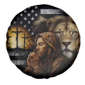 Lion of Judah Faith Patriotic Christian Spare Tire Cover Jesus Praying with Cross American Flag TS02 Print Your Wear