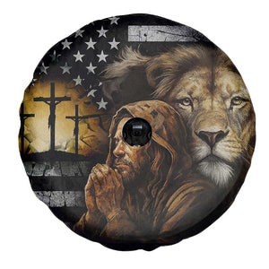 Lion of Judah Faith Patriotic Christian Spare Tire Cover Jesus Praying with Cross American Flag TS02 Print Your Wear