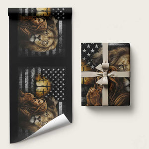 Lion of Judah Faith Patriotic Christian Wrapping Paper Roll Jesus Praying with Cross American Flag TS02 Matte Multicolor Print Your Wear
