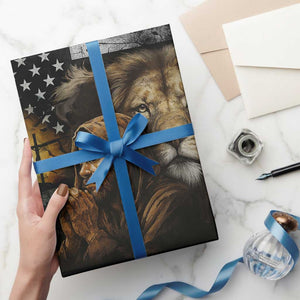 Lion of Judah Faith Patriotic Christian Wrapping Paper Roll Jesus Praying with Cross American Flag TS02 Print Your Wear