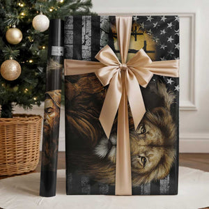 Lion of Judah Faith Patriotic Christian Wrapping Paper Roll Jesus Praying with Cross American Flag TS02 Glossy Multicolor Print Your Wear