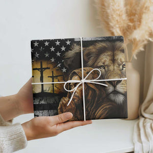 Lion of Judah Faith Patriotic Christian Wrapping Paper Roll Jesus Praying with Cross American Flag TS02 Print Your Wear