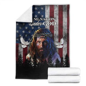 One Nation Under God Christian Throw Blanket Jesus Portrait with American Flag Doves Patriotic TS02 Multicolor Print Your Wear