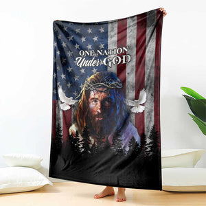 One Nation Under God Christian Throw Blanket Jesus Portrait with American Flag Doves Patriotic TS02 Print Your Wear