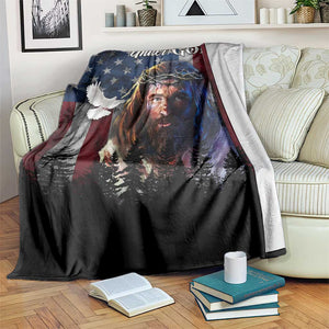 One Nation Under God Christian Throw Blanket Jesus Portrait with American Flag Doves Patriotic TS02 Print Your Wear