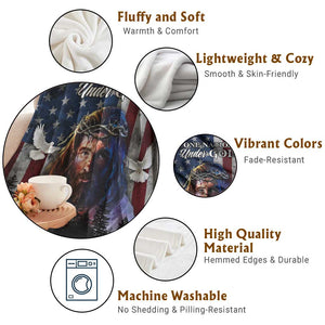 One Nation Under God Christian Throw Blanket Jesus Portrait with American Flag Doves Patriotic TS02 Print Your Wear