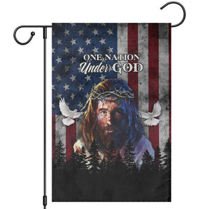 One Nation Under God Christian Garden Flag Jesus Portrait with American Flag Doves Patriotic TS02 Multicolor Print Your Wear