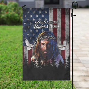 One Nation Under God Christian Garden Flag Jesus Portrait with American Flag Doves Patriotic TS02 Print Your Wear