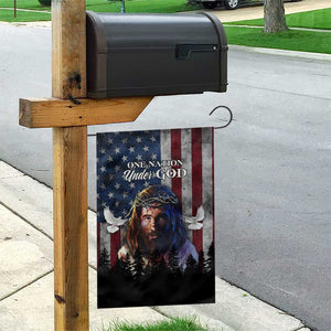 One Nation Under God Christian Garden Flag Jesus Portrait with American Flag Doves Patriotic TS02 Print Your Wear