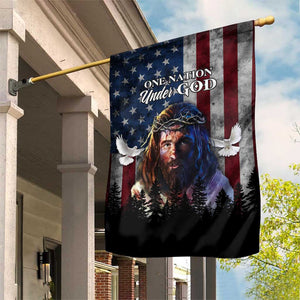 One Nation Under God Christian Garden Flag Jesus Portrait with American Flag Doves Patriotic TS02 Print Your Wear