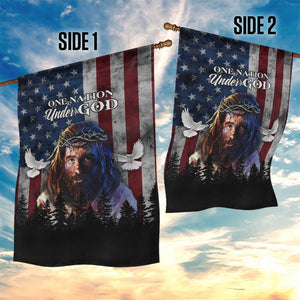 One Nation Under God Christian Garden Flag Jesus Portrait with American Flag Doves Patriotic TS02 Print Your Wear