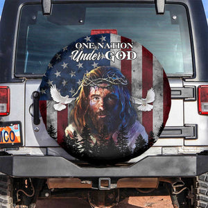 One Nation Under God Christian Spare Tire Cover Jesus Portrait with American Flag Doves Patriotic TS02 No hole Multicolor Print Your Wear