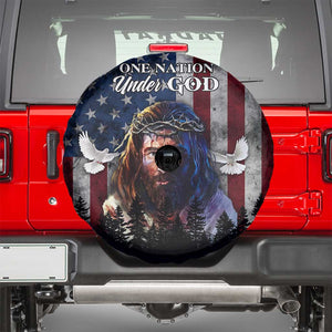 One Nation Under God Christian Spare Tire Cover Jesus Portrait with American Flag Doves Patriotic TS02 Multicolor Print Your Wear