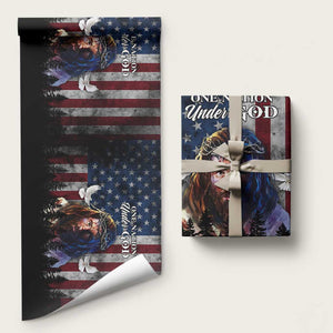 One Nation Under God Christian Wrapping Paper Roll Jesus Portrait with American Flag Doves Patriotic TS02 Matte Multicolor Print Your Wear