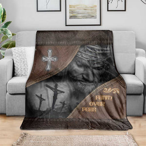 Faith Over Fear Rustic Christian Throw Blanket Jesus Cross Black and Brown Leather Style Effect TS02 Print Your Wear