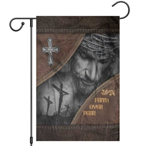 Faith Over Fear Rustic Christian Garden Flag Jesus Cross Black and Brown Leather Style Effect TS02 Multicolor Print Your Wear