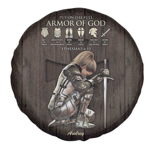 Personalized Armor of God Christian Wooden Style Spare Tire Cover Ephesians 6:10 Scripture Faith Gift for Women TS02 Print Your Wear