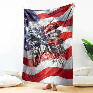 Patriotic Native American Chief Feather Headdress Throw Blanket Indigenous Pride USA Flag Heritage Gift TS02 Print Your Wear