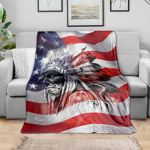 Patriotic Native American Chief Feather Headdress Throw Blanket Indigenous Pride USA Flag Heritage Gift TS02 Print Your Wear
