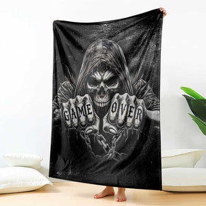 Grim Reaper Game Over Skeletal Fists Throw Blanket Badass Gothic Biker Skull Dark Fantasy Offroad Decor TS02 Print Your Wear