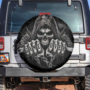 Grim Reaper Game Over Skeletal Fists Spare Tire Cover Badass Gothic Biker Skull Dark Fantasy Offroad Decor TS02 No hole Distressed Black Print Your Wear
