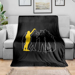 Viral Basketball Pointing Huddle Throw Blanket Funny Women Sports Culture Meme Yellow Silhouette Graphic TS02 Print Your Wear