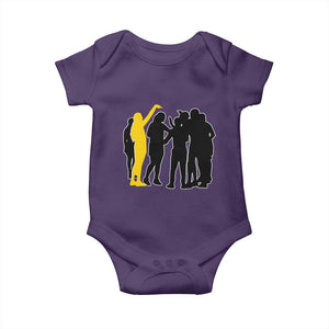 Viral Basketball Pointing Huddle Baby Onesie Funny Women Sports Culture Meme Yellow Silhouette Graphic TS02 Purple Print Your Wear