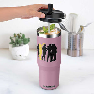 Viral Basketball Pointing Huddle Flip Straw Tumbler Funny Women Sports Culture Meme Yellow Silhouette Graphic TS02 One Size: 30 oz Light Pink Print Your Wear