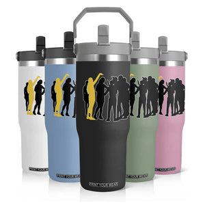 Viral Basketball Pointing Huddle Flip Straw Tumbler Funny Women Sports Culture Meme Yellow Silhouette Graphic TS02 Print Your Wear