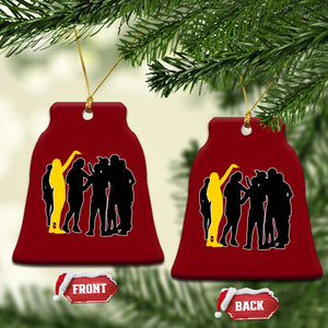 Viral Basketball Pointing Huddle Ceramic Ornament Funny Women Sports Culture Meme Yellow Silhouette Graphic TS02 Print Your Wear