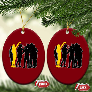 Viral Basketball Pointing Huddle Ceramic Ornament Funny Women Sports Culture Meme Yellow Silhouette Graphic TS02 Print Your Wear