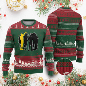 Viral Basketball Pointing Huddle Ugly Christmas Sweater Funny Women Sports Culture Meme Yellow Silhouette Graphic TS02 Red Green Print Your Wear