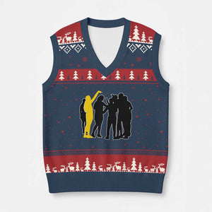 Viral Basketball Pointing Huddle V-Neck Knit Sweater Vest Funny Women Sports Culture Meme Yellow Silhouette Graphic TS02 Navy Red Print Your Wear