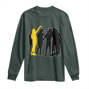 Viral Basketball Pointing Huddle Long Sleeve Shirt Funny Women Sports Culture Meme Yellow Silhouette Graphic TS02 Dark Forest Green Print Your Wear