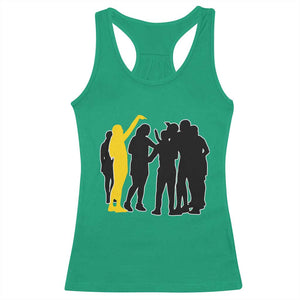 Viral Basketball Pointing Huddle Racerback Tank Top Funny Women Sports Culture Meme Yellow Silhouette Graphic TS02 Irish Green Print Your Wear