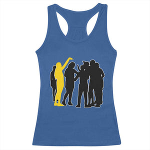 Viral Basketball Pointing Huddle Racerback Tank Top Funny Women Sports Culture Meme Yellow Silhouette Graphic TS02 Royal Blue Print Your Wear